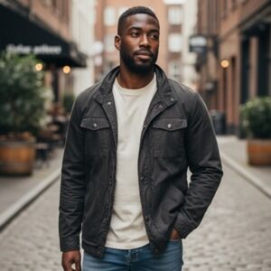 Old Navy Mens Twill Jacket XXL Tall Cozy Lined Black Zip Front Workwear